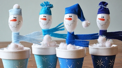 Create a cute snowman in a pot.