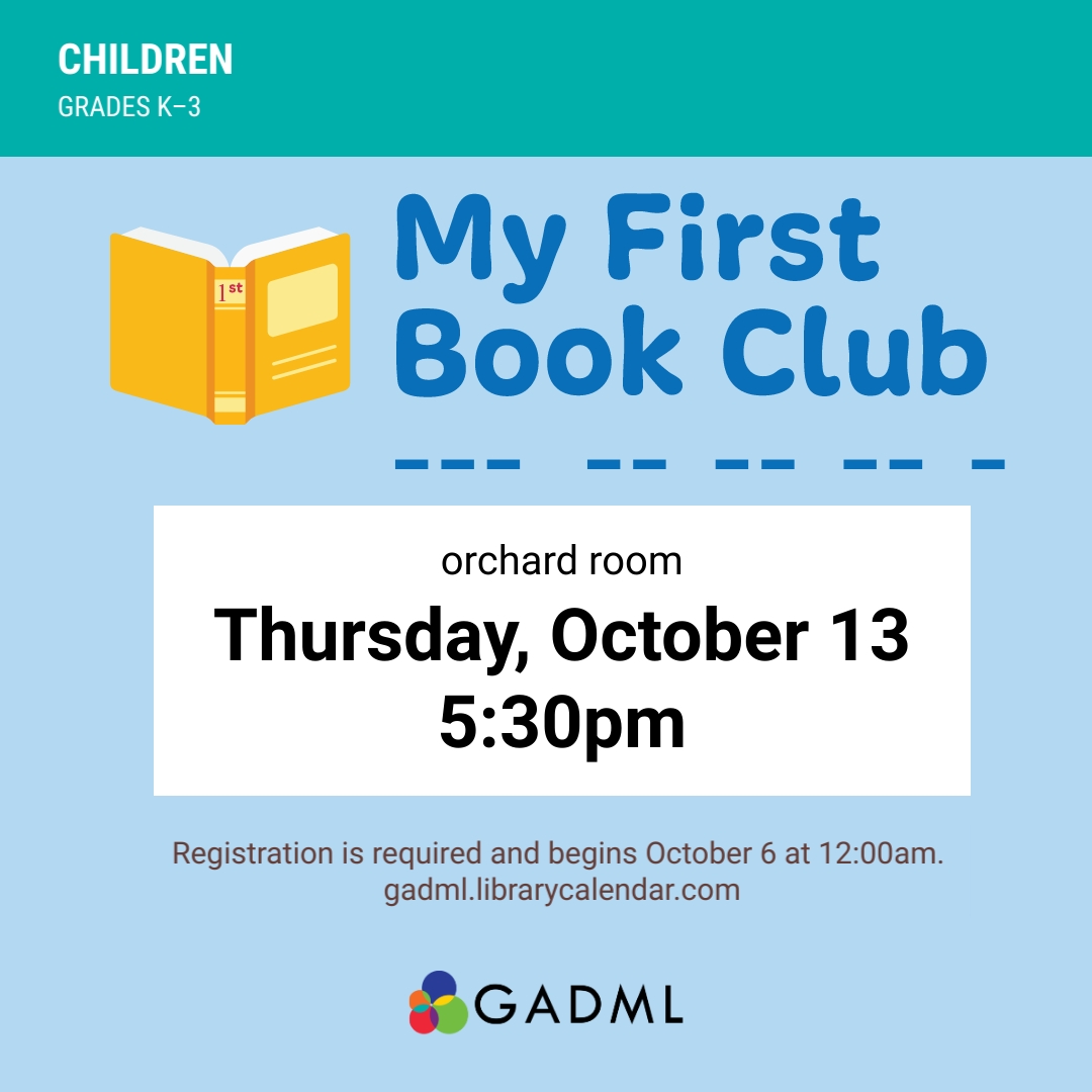 my first book club for grades 2-3 thursday, october 13 at 5:30pm