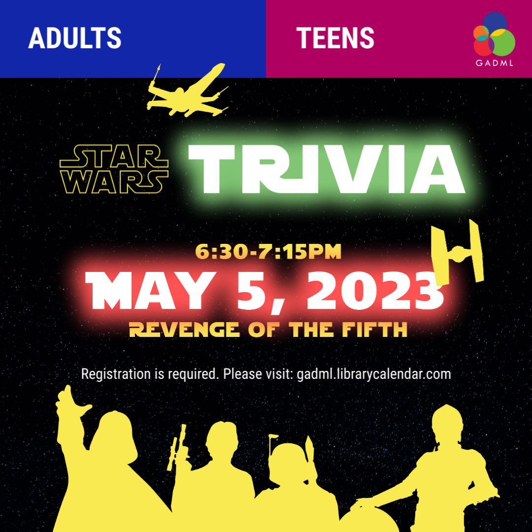 star wars trivia night may 5 at 6:30pm. registration required