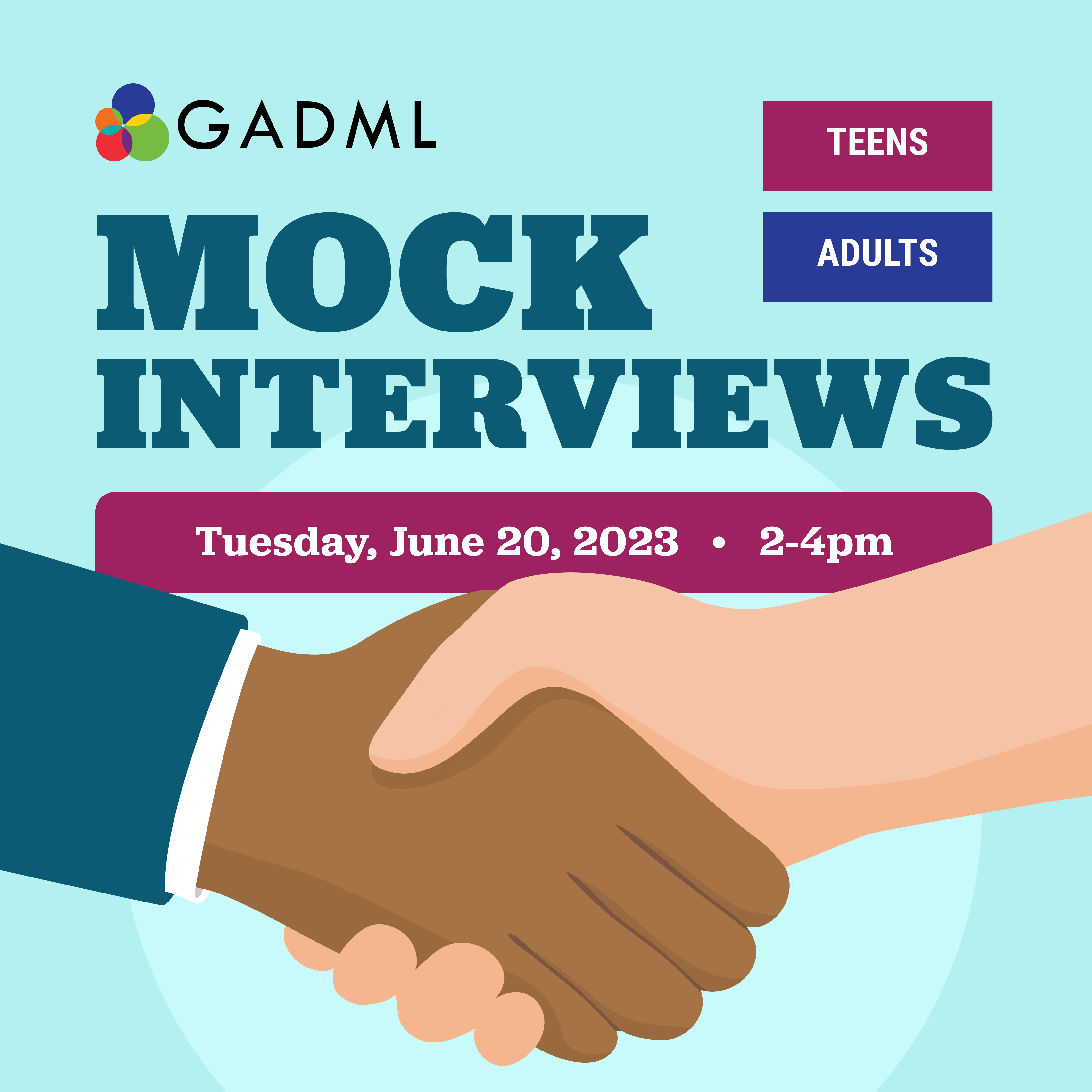 Mock Interviews and two hands shaking