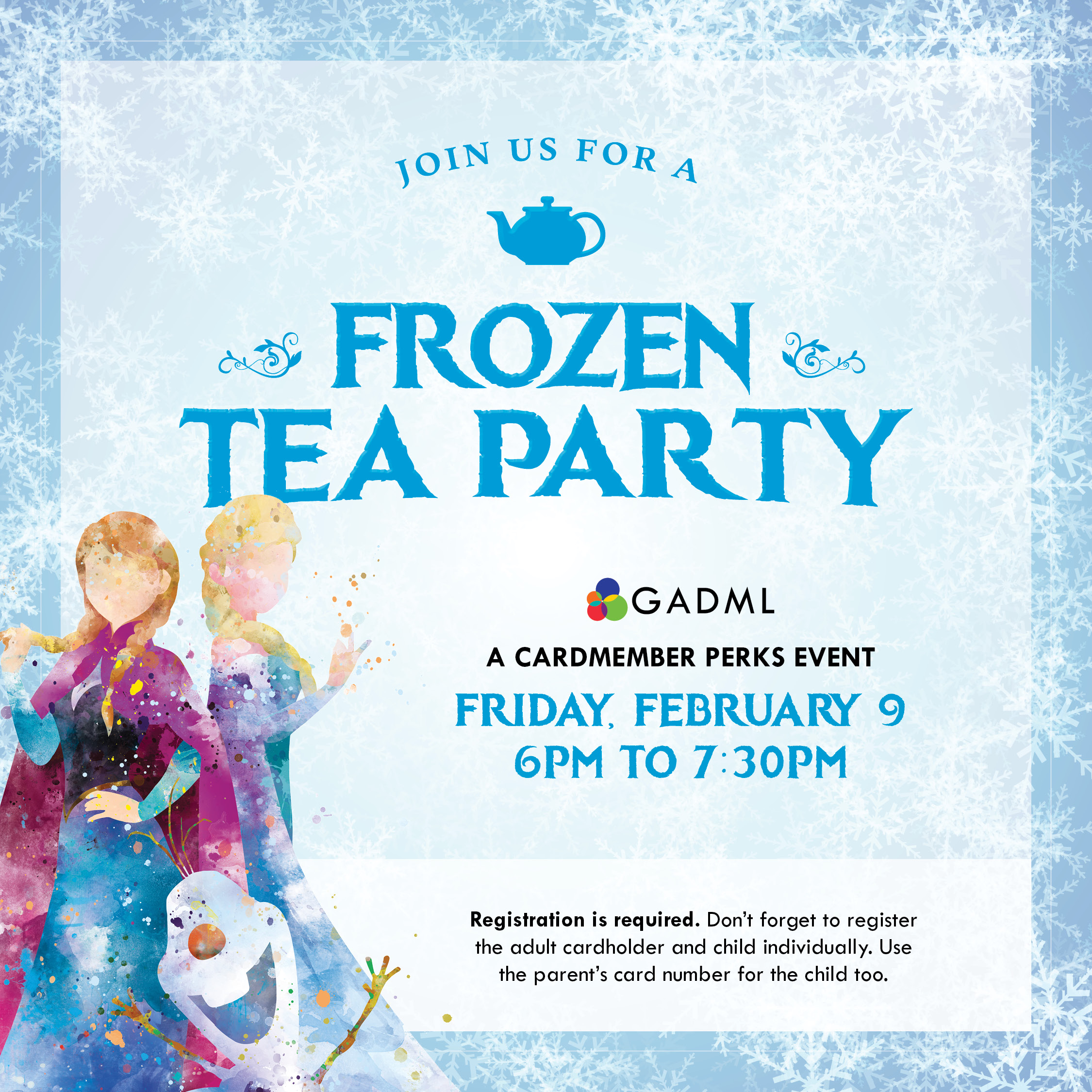 Frozen Tea Party, February 9, 6pm, Registration required