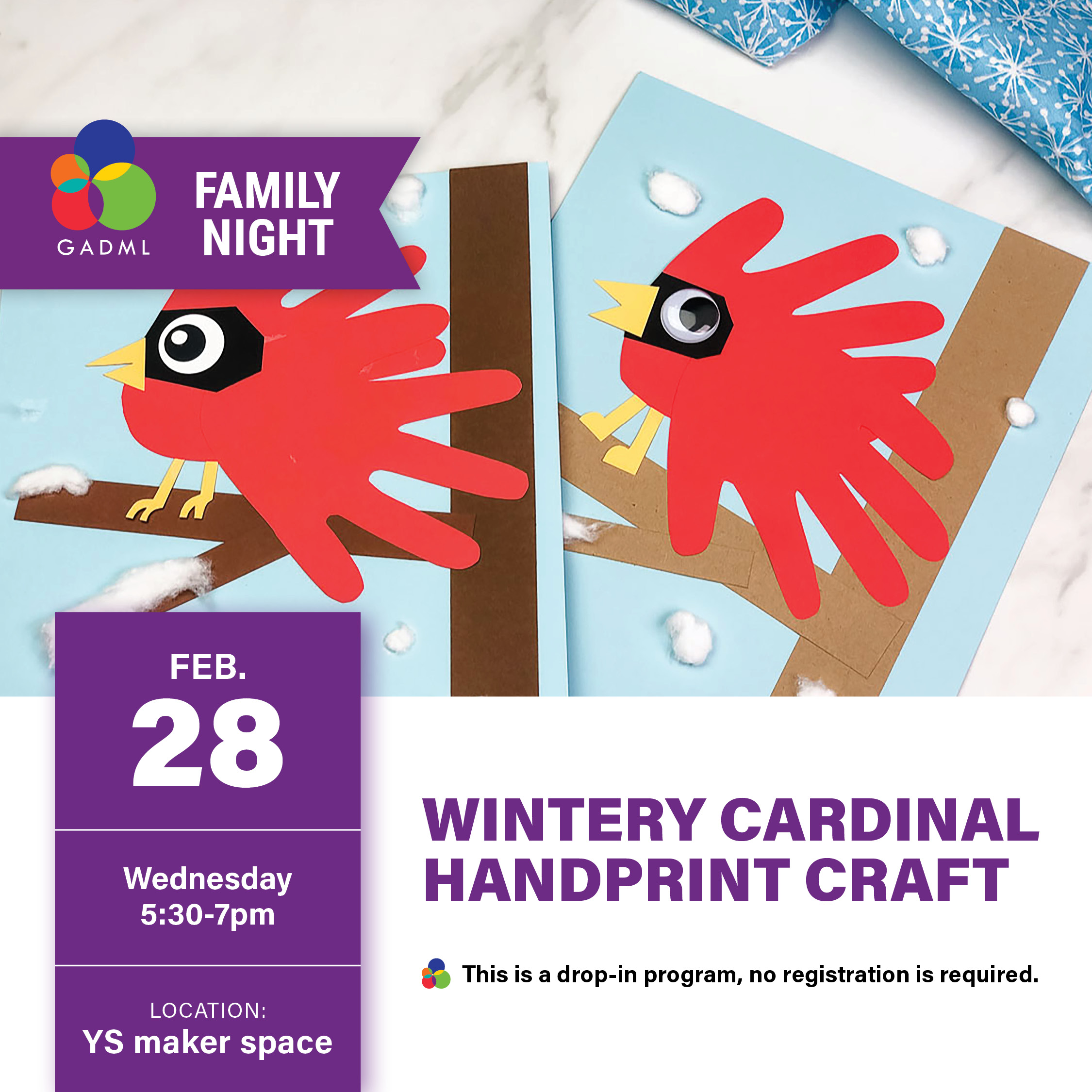 Family Night: Wintery Cardinal Handprint Craft