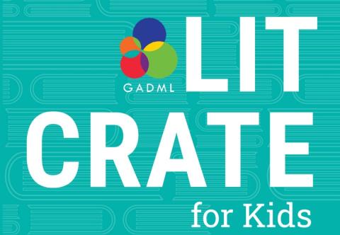 Lit Crates for Kids aqua logo with text reading "Lit Crate for Kids" and the GADML logo