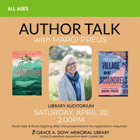 Author Margi Preus, Library Auditorium, April 20 at 2pm