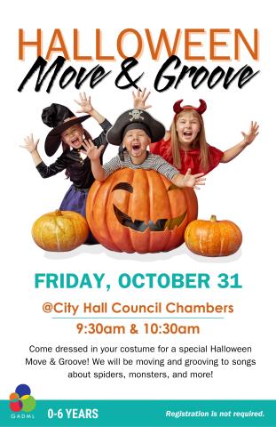 Halloween Move & Groove, Dec. 31st at City Hall, 9:30am & 10:30am