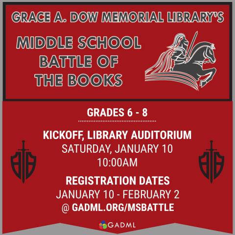 MIDDLE SCHOOL BATTLE KICKOFF, JAN 10 AT 10AM, LIBRARY AUDITORIUM