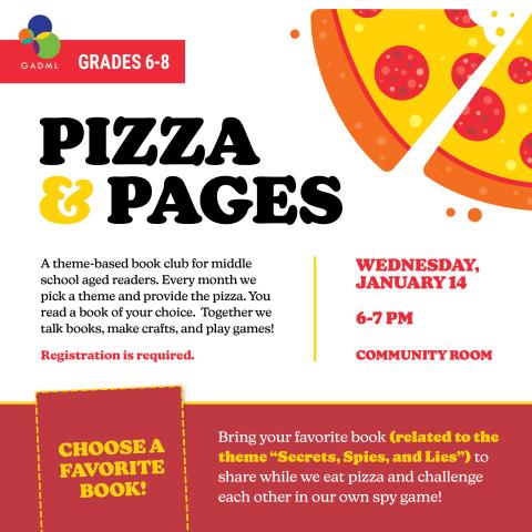Pizza and Pages, Jan. 14 at 6pm